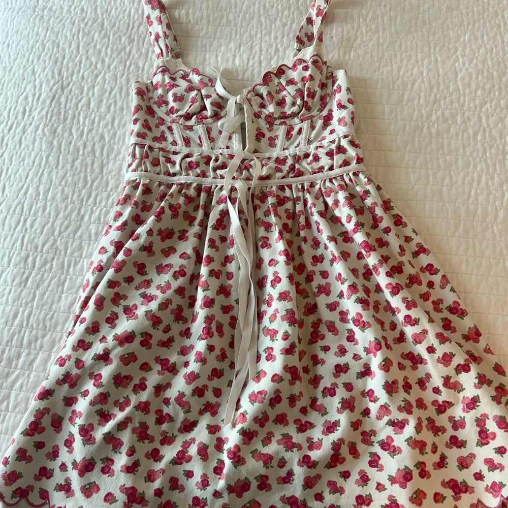 For Love And Lemons White and Pink Floral Mini Dress